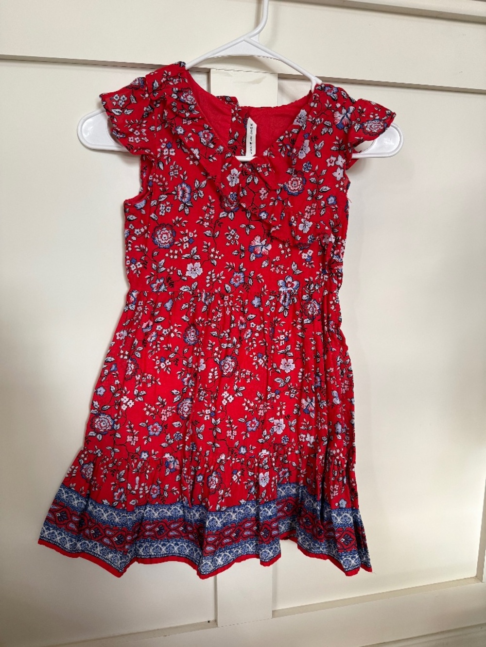 Janie and Jack Girls Red Floral Ruffle Dress Boho Border Hem 🌸 Summer Cute